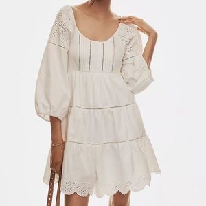 By Anthropologie Balloon-Sleeve Lace Scallop-Hem Romper